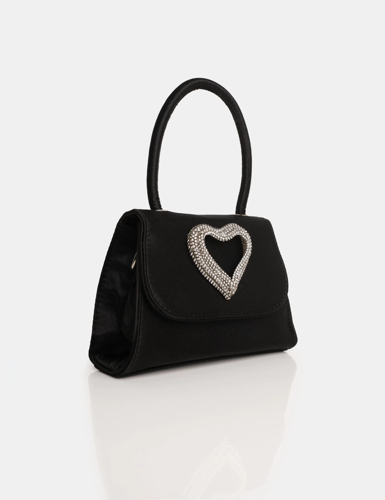The Heart Black Satin Diamante Heart Mini Bag 2 The Heart Black Satin Diamante Heart Mini Bag - Image 2