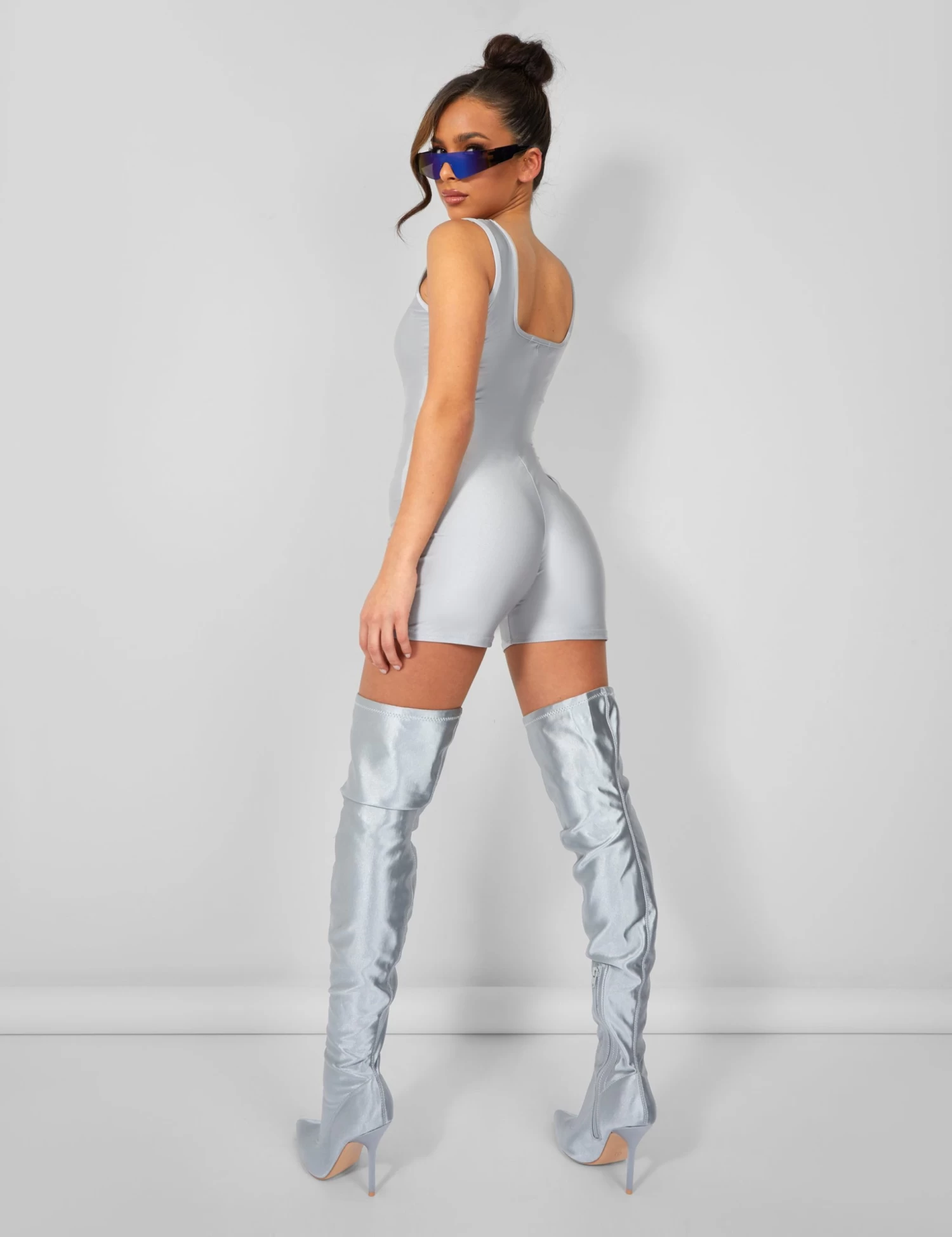 Second Skin Square Neck Unitard Grey 3 Second Skin Square Neck Unitard Grey - Image 3