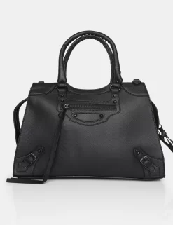 The Willa Black Matte Croc Zip Detail Tote Bag