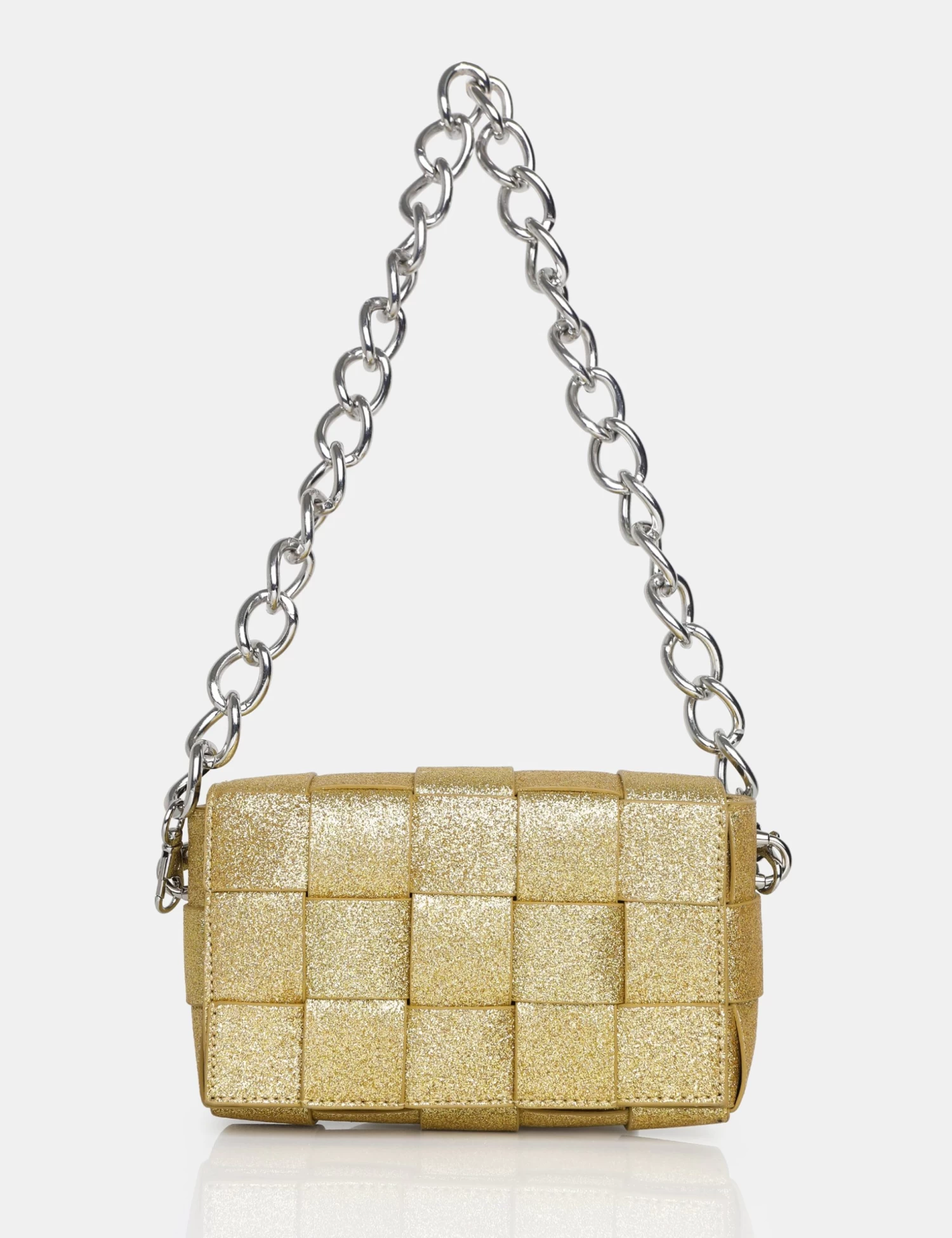 The Mayan Champagne Glitter Weave Gold Chain Detail Shoulder Bag 1 The Mayan Champagne Glitter Weave Gold Chain Detail Shoulder Bag