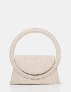 The Top Handle Natural Linen Circlur Handle Grab Bag