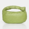 The Blame Metallic Green Woven PU Knot Detail Mini Grab Bag