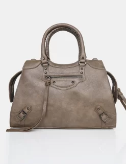 The Willa Metallic Grey Zip Detail Tote Bag