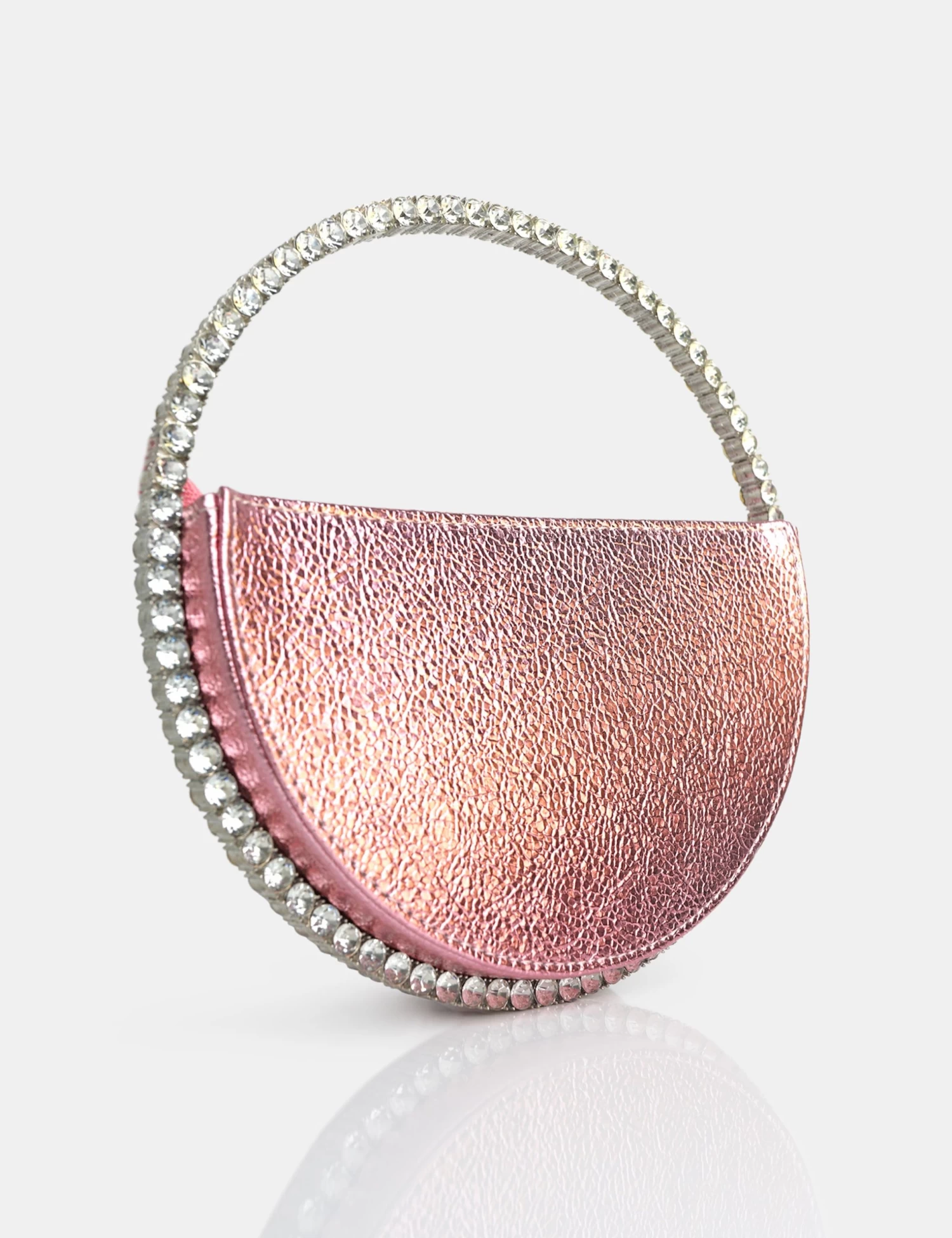 The Alessia Metallic Pink Circle Diamante Mini Grab Bag 2 The Alessia Metallic Pink Circle Diamante Mini Grab Bag - Image 2