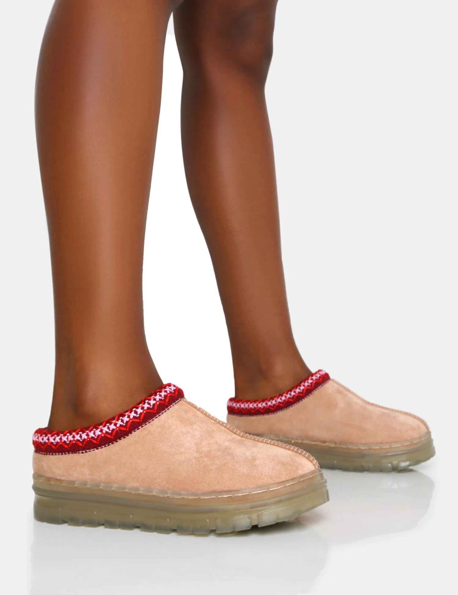 Nala Beige Faux Suede Embroidered Slipper Platform Boots 1 Nala Beige Faux Suede Embroidered Slipper Platform Boots