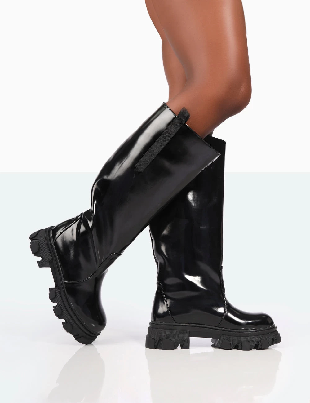Genius Wide Fit Black Box Patent Knee High Chunky Sole Boots 1 Genius Wide Fit Black Box Patent Knee High Chunky Sole Boots