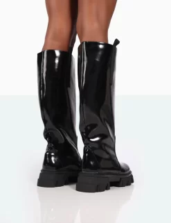 Genius Wide Fit Black Box Patent Knee High Chunky Sole Boots 7 Genius Wide Fit Black Box Patent Knee High Chunky Sole Boots -Chic Step Shop 771A0011