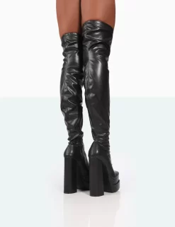 Identity Wide Fit Black Pu Platform Over The Knee Boots -Chic Step Shop 771A0015 Copy