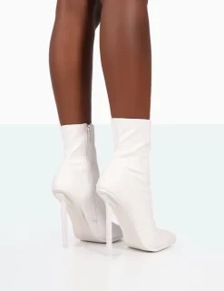 Pippa White Sock High Heeled Ankle Boots -Chic Step Shop 771A0020