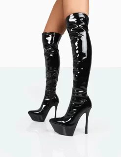 Trixie Black Patent Stiletto Platform Over The Knee Boots 6 Trixie Black Patent Stiletto Platform Over The Knee Boots -Chic Step Shop 771A0069