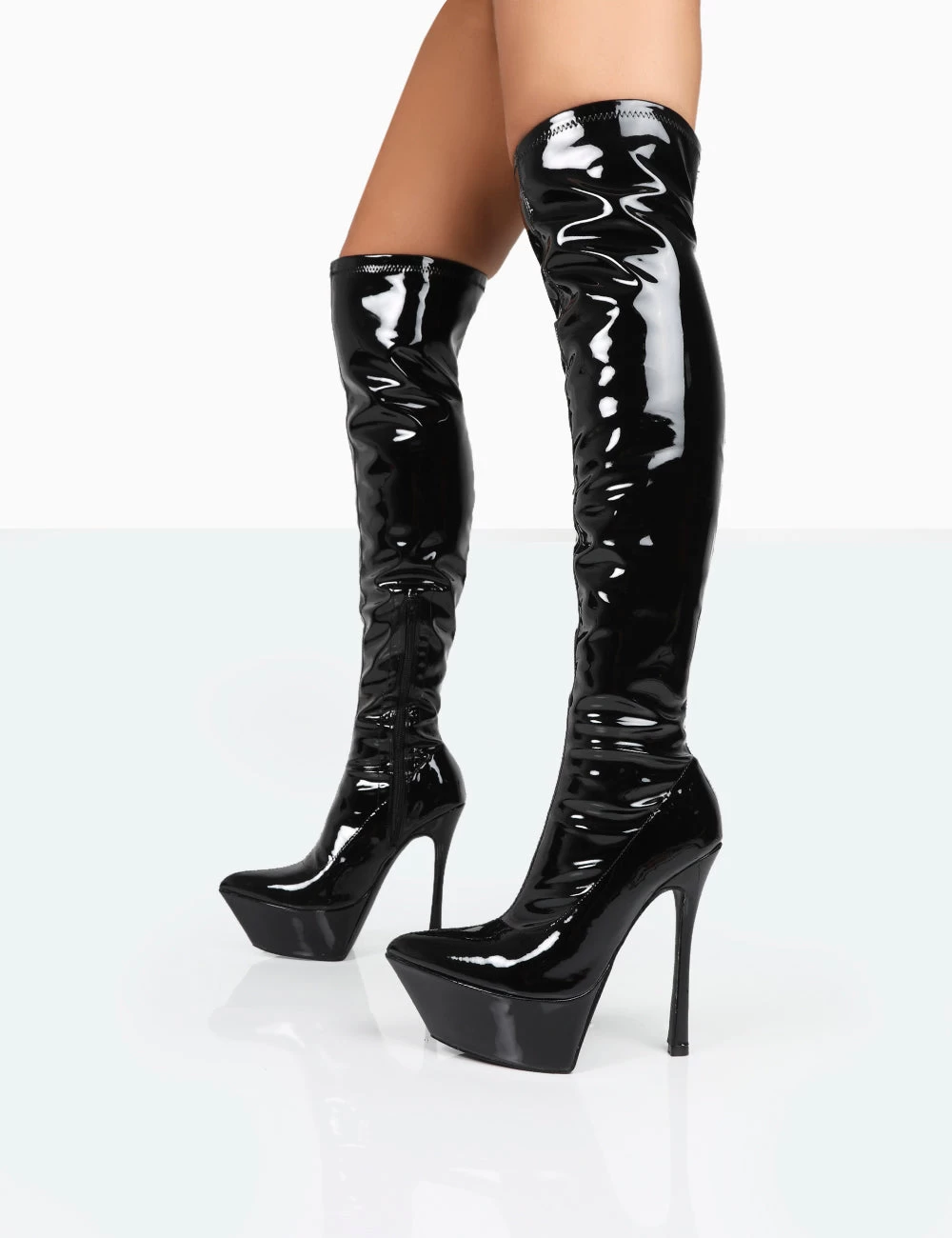Trixie Black Patent Stiletto Platform Over The Knee Boots 3 Trixie Black Patent Stiletto Platform Over The Knee Boots - Image 3