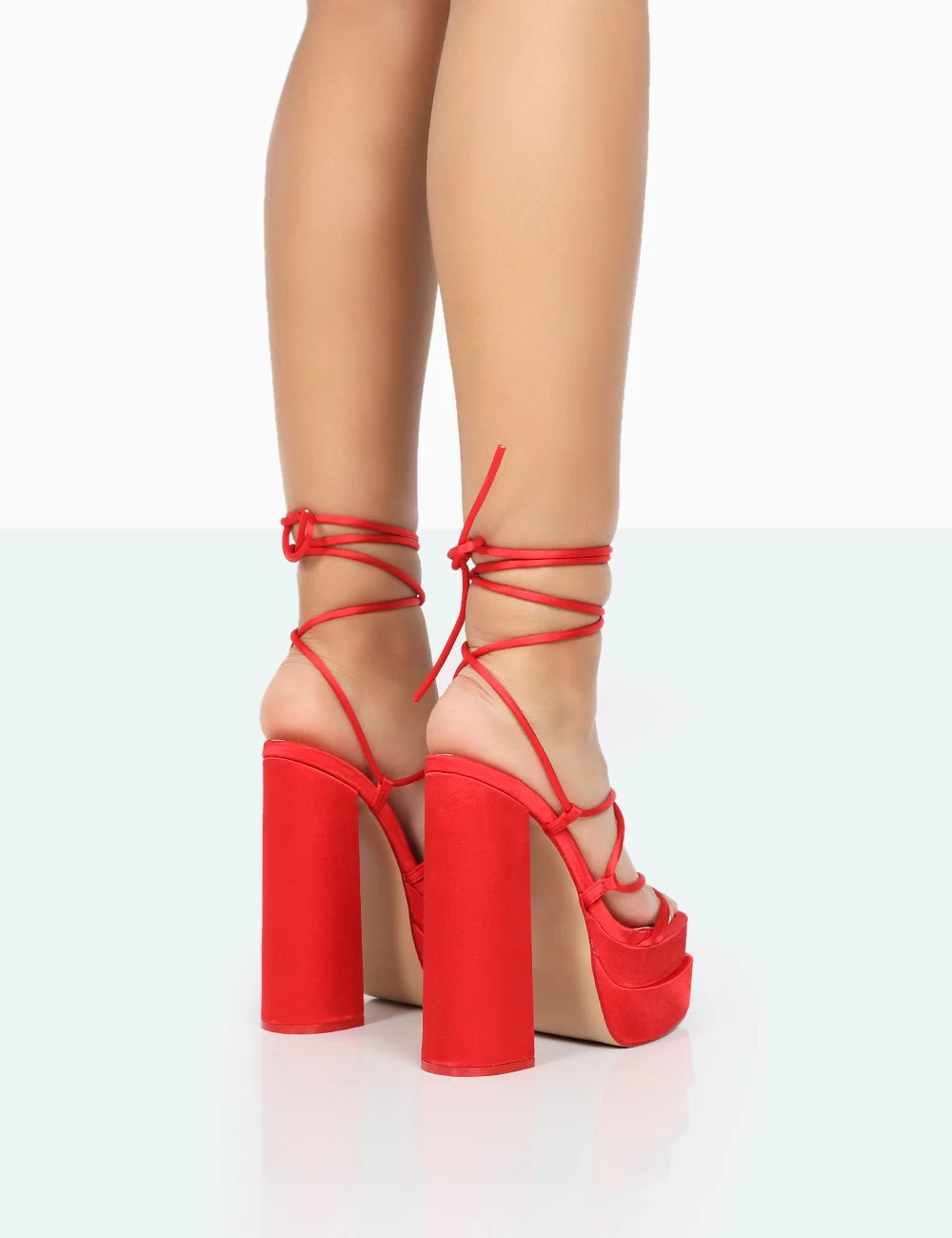 Glow Girl Red Satin PU Lace Up Platform High Heels 4 Glow Girl Red Satin PU Lace Up Platform High Heels - Image 4