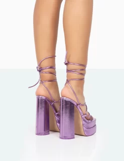 Glow Girl Purple Metallic PU Lace Up Platform High Heels 7 Glow Girl Purple Metallic PU Lace Up Platform High Heels -Chic Step Shop 771A0103