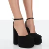Moonchild Wide Fit Black Faux Suede Closed Toe Statement Platform Block Heels