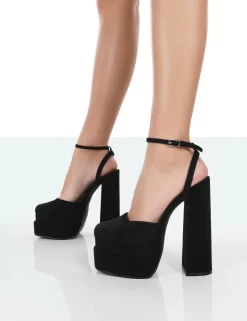 Moonchild Wide Fit Black Faux Suede Closed Toe Statement Platform Block Heels -Chic Step Shop 771A0353