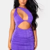 Asymetric Cut Away Slinky Mini Dress Purple
