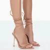 Look Back Nude Pu Pointed Toe Lace Up Stiletto Heels