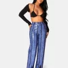 Snake Print Pu Wide Leg Trousers Blue