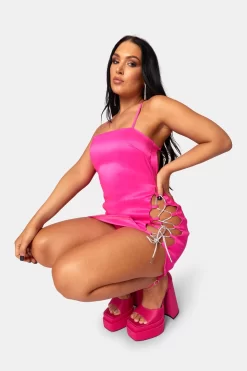 Diamante Rope Square Neck Mini Dress Pink 25 Diamante Rope Square Neck Mini Dress Pink -Chic Step Shop 771A0568