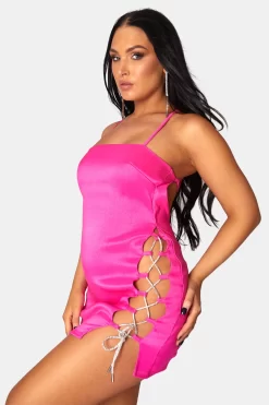 Diamante Rope Square Neck Mini Dress Pink 26 Diamante Rope Square Neck Mini Dress Pink -Chic Step Shop 771A0581copy