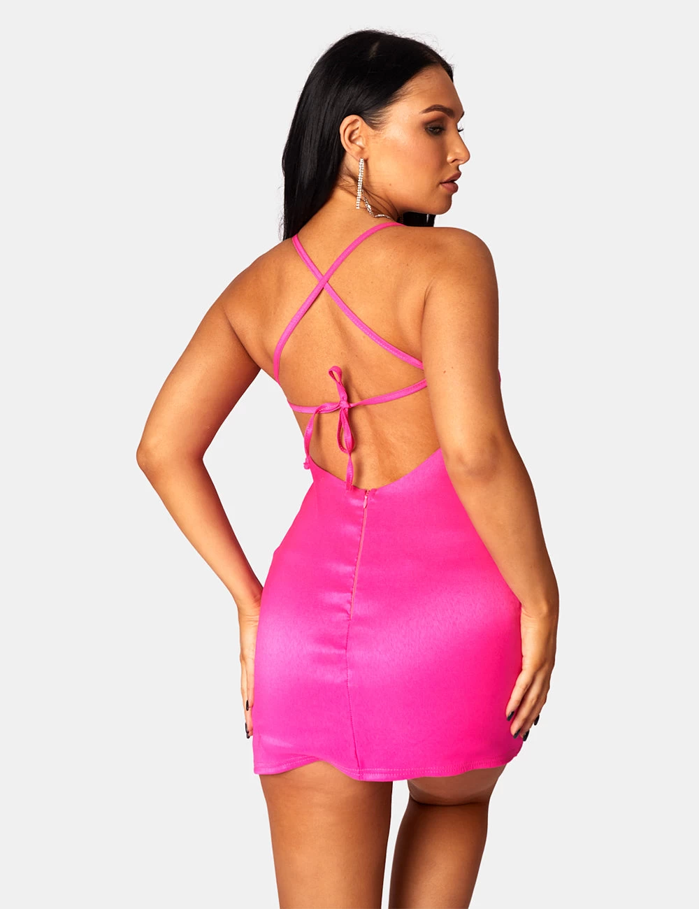 Diamante Rope Square Neck Mini Dress Pink 10 Diamante Rope Square Neck Mini Dress Pink - Image 10