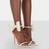 Zeal Off White Satin Strappy Bow Ankle Detail Stiletto Heels
