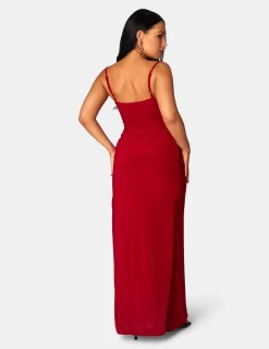 Cowl Neck Extreme Split Slinky Maxi Dress Red -Chic Step Shop 771A0657 b2c58a13 d026 406a 914a 0c49f10bf0e2