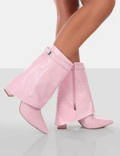 Fyre Baby Pink Croc Pointed Toe Block Heeled Ankle Boots 7 Fyre Baby Pink Croc Pointed Toe Block Heeled Ankle Boots -Chic Step Shop 771A0742
