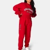 Oversized Columbia Embroidered Slogan 90S Joggers Red