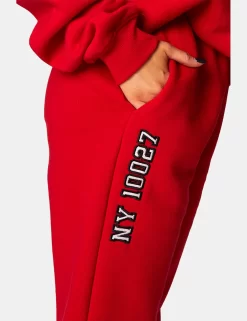 Oversized Columbia Embroidered Slogan 90S Joggers Red -Chic Step Shop 771A0823 f56610ba 44ac 436b a131 eae869941861