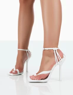 Tory White Pu Square Toe Strappy Stiletto Heels 7 Tory White Pu Square Toe Strappy Stiletto Heels -Chic Step Shop 771A0862