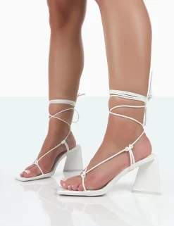 Atlas White Patent Square Toe Lace Up Flared Mid Block Heeled Sandals -Chic Step Shop 771A0871 Copy