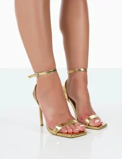 Chaos Gold Pu Square Toe Strappy Barely There Stiletto Heels -Chic Step Shop 771A0899