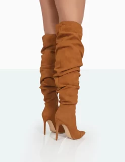 Lariza Tan Faux Suede Pointed Toe Stiletto Over The Knee Boots -Chic Step Shop 771A0939