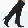 Lariza Black Faux Suede Pointed Toe Stiletto Over The Knee Boots
