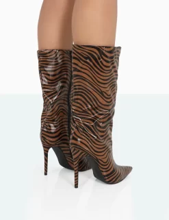 Wanda Camel Zebra PU Pointed Toe Stiletto Knee High Boots 7 Wanda Camel Zebra PU Pointed Toe Stiletto Knee High Boots -Chic Step Shop 771A0954