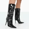 Wanda Black Patent PU Pointed Toe Stiletto Knee High Boots
