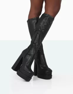 Passive Black PU Square Toe Platform Block High Heel Over The Knee Boots -Chic Step Shop 771A0977 355afbeb 0761 47f4 b81a 8ea68d5f1844