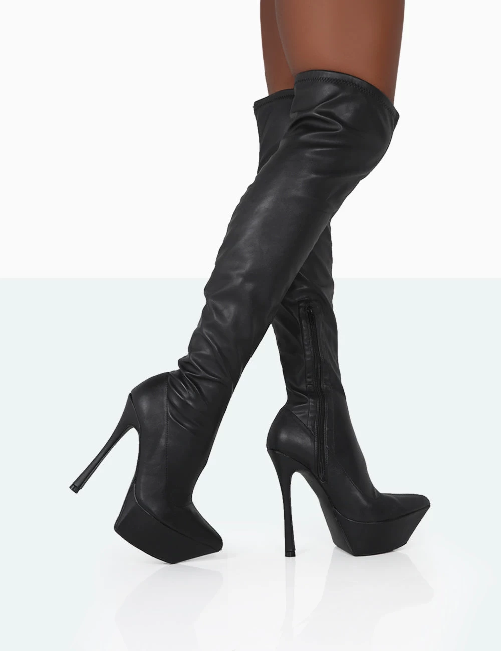 Trixie Black Grain Pu Stiletto Platform Over The Knee Boots 1 Trixie Black Grain Pu Stiletto Platform Over The Knee Boots