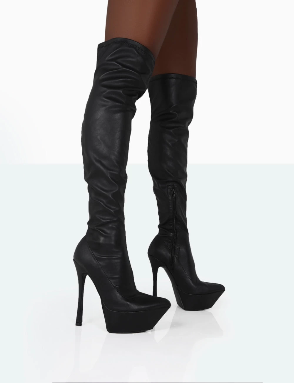 Trixie Black Grain Pu Stiletto Platform Over The Knee Boots 4 Trixie Black Grain Pu Stiletto Platform Over The Knee Boots - Image 4