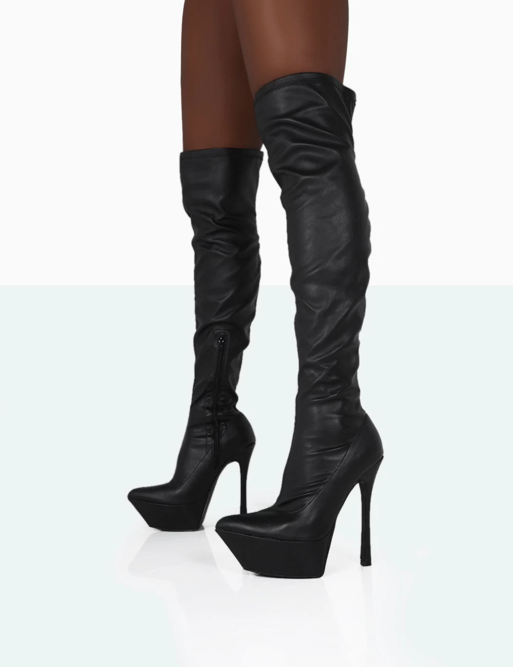 Trixie Black Grain Pu Stiletto Platform Over The Knee Boots 2 Trixie Black Grain Pu Stiletto Platform Over The Knee Boots - Image 2