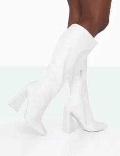 Senna Wide Fit Ecru PU Knee High Heeled Boots -Chic Step Shop 771A0986 2e0dee51 d6b2 46ef 8929 a43b6728ac01
