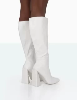 Senna Wide Fit Ecru PU Knee High Heeled Boots -Chic Step Shop 771A0987
