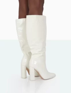 Posie Wide Fit Ecru Croc Knee High Block Heel Boots -Chic Step Shop 771A0991 530c2406 a465 4e36 924b 51c3e6863fe7