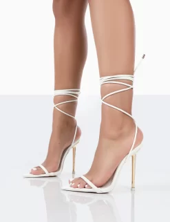 Look Back Wide Fit White Patent Pointed Toe Lace Up Stiletto Heels -Chic Step Shop 771A1077