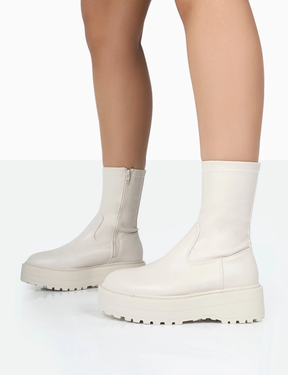 Auden Wide Fit White Chunky Sole Ankle Boots 2 Auden Wide Fit White Chunky Sole Ankle Boots - Image 2