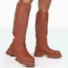 Genius Tabacco Tan Pu Knee High Chunky Sole Boots