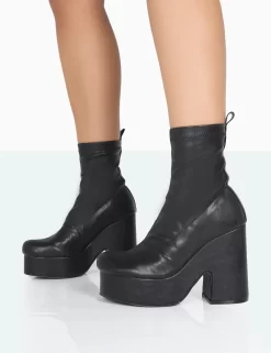Trix Black Stretch PU Platform Ankle Boots -Chic Step Shop 771A1119 76e50a8e f0bd 4fe5 8027 39352ac87c82