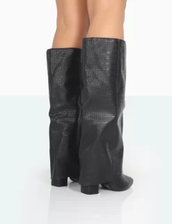 Zendaya Wide Fit Matt Black Croc Pointed Toe Knee High Boots 7 Zendaya Wide Fit Matt Black Croc Pointed Toe Knee High Boots -Chic Step Shop 771A1125 0f4895ae dffb 4f30 82c9 1e4622b4e6fa