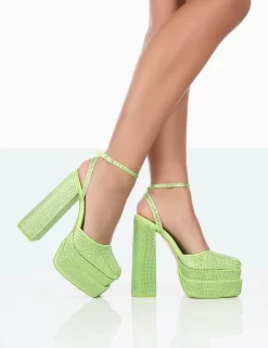 Moonchild Lime Sparkly Diamanté Satin Closed Toe Statement Platform Block Heels 6 Moonchild Lime Sparkly Diamanté Satin Closed Toe Statement Platform Block Heels -Chic Step Shop 771A1132